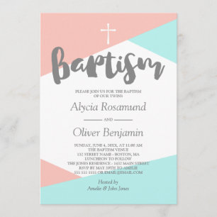 Rosa Turkos Geometriska Twillingar Baptism Inbjudningar