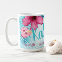 Rosa, turkos Hibiscus Personlig Kaffe Mugg