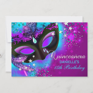 Rosa & turkos maskerad Quinceanera-inbjudan Inbjudningar