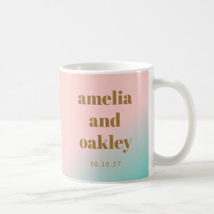 Rosa Turkos Modern Minimalistisk Guld Bröllopspare Kaffemugg