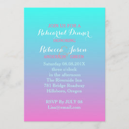 rosa turkos ombre bröllop rehearsal middag inbjudningar