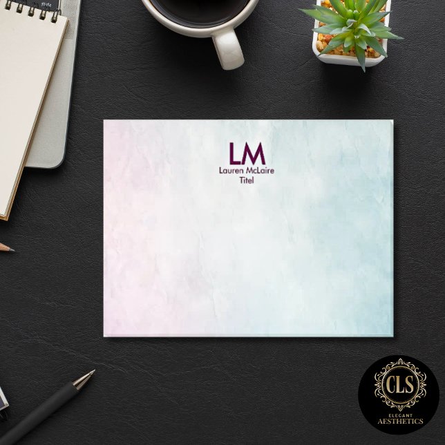 Rosa Turkos Ombre Ren Monogram Post-it Block (Pink Teal Ombre Monogram Name Post-it Notes)