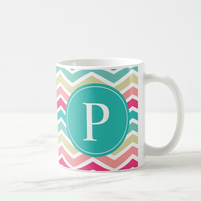 Rosa Turkvoise Chevron Monogram Kaffemugg (Höger)