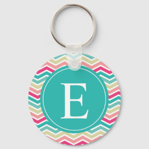 Rosa Turkvoise Chevron Monogram Nyckelring