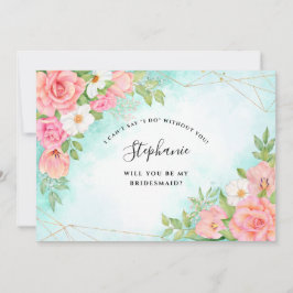 Rosa Turkvoise Ombre Blommigt Bouquet Bridesmaid Inbjudningar