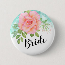 Rosa Turkvoise Ombre Blommigt Watercolor Ro Bride Knapp