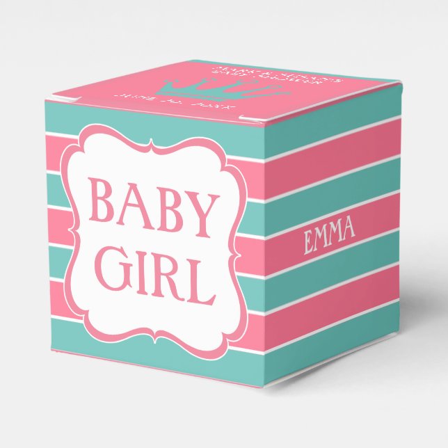 Rosa Turquis Rand Baby Shower Favoritruta 2"x 2" Presentaskar (Framsidan Sidan)