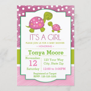 Rosa Turtle Baby Shower-inbjudan Inbjudningar