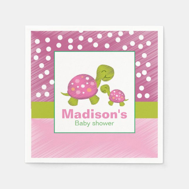 Rosa Turtle Baby Shower Napkin Pappersservett (Framsidan)