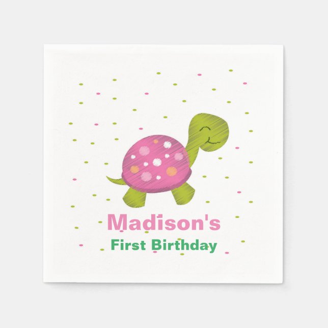 Rosa Turtle Confetti Party Napkin Pappersservett (Framsidan)