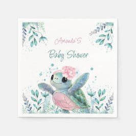 Rosa Turtle Cute Girl Baby Shower Pappersservett
