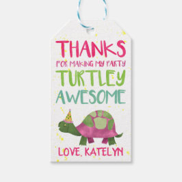 Rosa Turtle Party-favoritMärkre för flickor Presentetikett