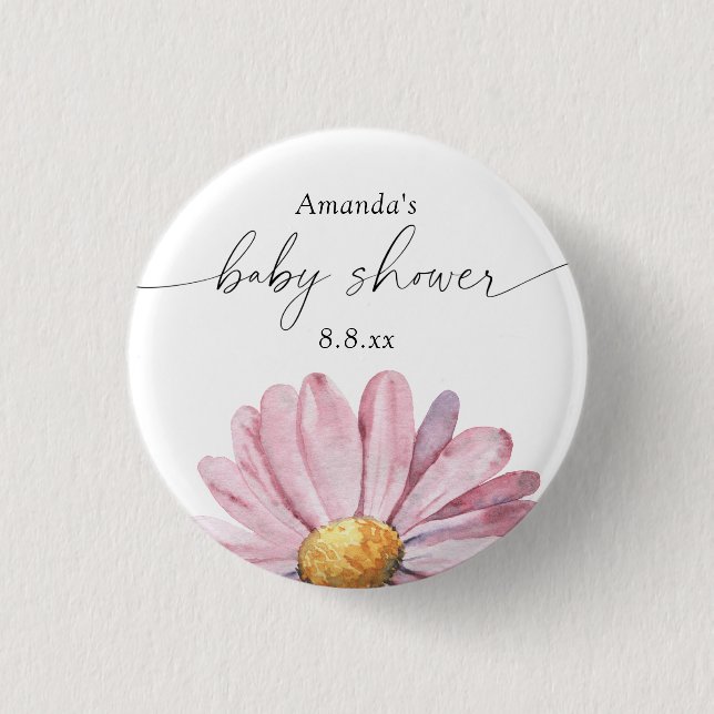 Rosa tusensköna vildblomma - Baby shower Knapp (Framsida)