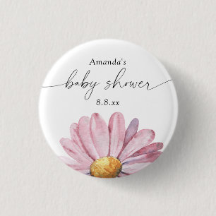 Rosa tusensköna vildblomma - Baby shower Knapp