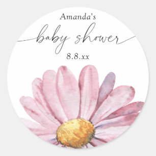 Rosa tusensköna vildblomma - Baby shower Runt Klistermärke