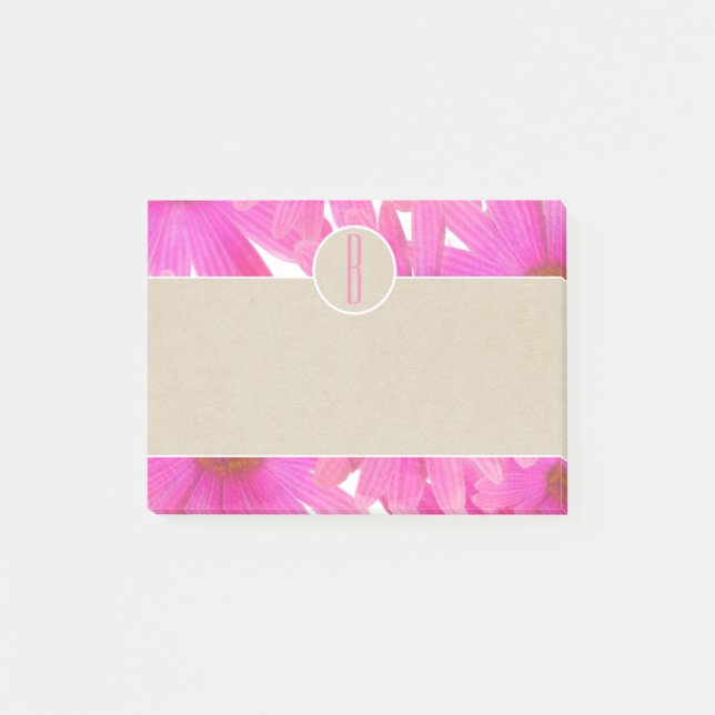 Rosa tusenskönor & Brun kraft rustic monogram init Post-it Block (Framsida)