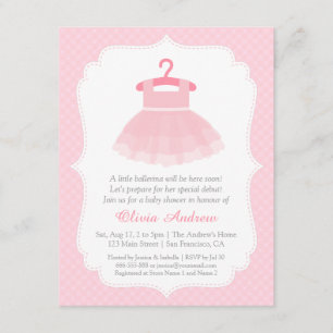 Rosa tuta ballerina flicka baby shower-inbjudninga inbjudningar