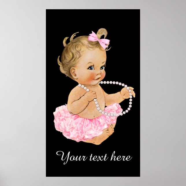 Rosa Tutu Baby Ballerina Pärlor Baby Shower Poster (Framsidan)