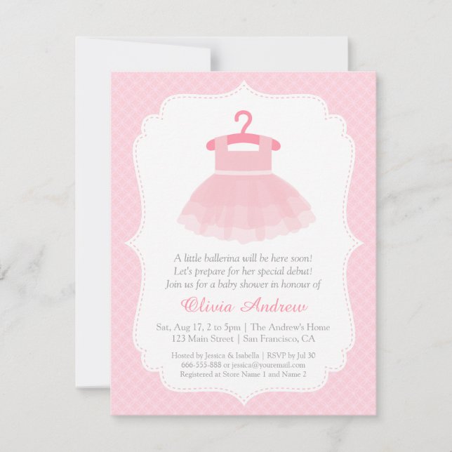 Rosa Tutu Ballerina Baby Shower-inbjudningar Inbjudningar (Framsida)