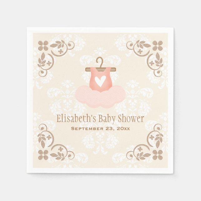 Rosa Tutu Ballerina Baby Shower Pappersservett (Framsidan)