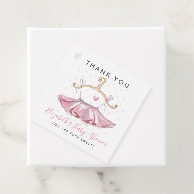 Rosa Tutu Ballerina Girl Baby Shower Tack Gåvor Etiketter (På plats)