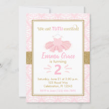 Rosa Tutu Ballerina Girl Birthday-inbjudan