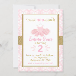 Rosa Tutu Ballerina Girl Birthday-inbjudan Inbjudningar