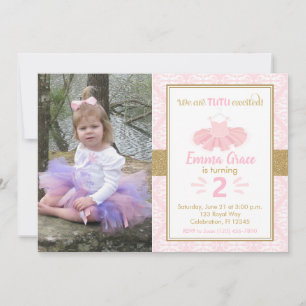 Rosa Tutu Ballerina Girl Photo Birthday-inbjudan Inbjudningar