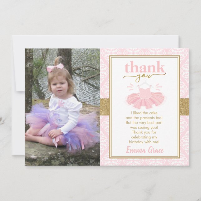 Rosa Tutu Ballerina Girl Photo Tackto You Card Inbjudningar (Framsida)