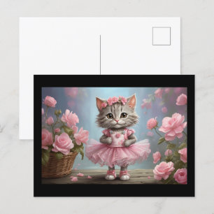 Rosa Tutu Ballerina Kitten Vykort