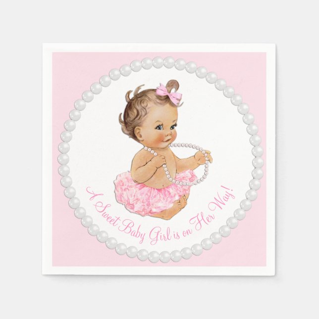 Rosa Tutu Ballerina Pearl Baby Shower Pappersservett (Framsidan)