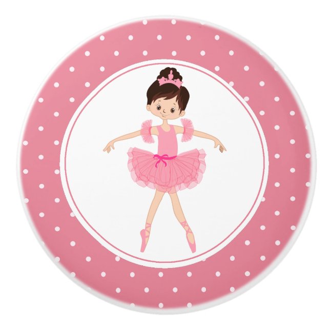 Rosa Tutu Ballerina Polka Dot Knopp (Framsidan)