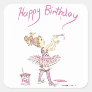 Rosa Tutu Birthday Sticker Fyrkantigt Klistermärke