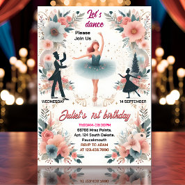 rosa Tutu chic Flickor Ballerina 1:a födelsedag Inbjudningar