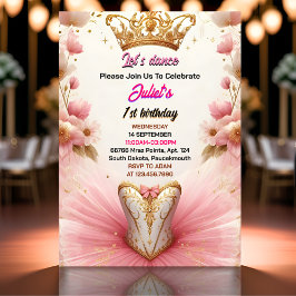 rosa Tutu chic Flickor Ballerina 1:a födelsedag Inbjudningar