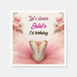 rosa Tutu chic Flickor Ballerina 1:a födelsedag Pappersservett