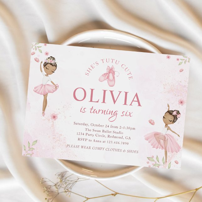 Rosa Tutu Cute Ballet Dancer Ballerina Birthday Inbjudningar (Skapare uppladdad)