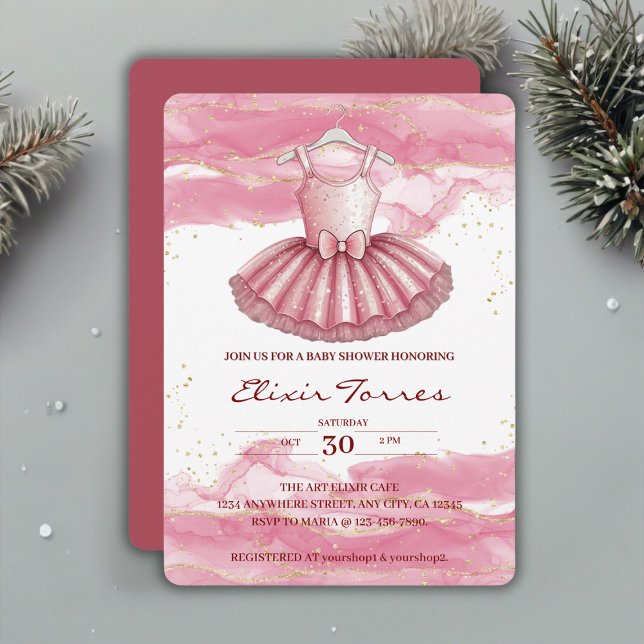 Rosa Tutu Guld Glitter Baby Shower Inbjudningar (Skapare uppladdad)