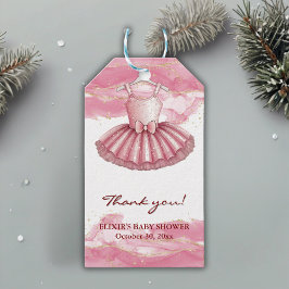 Rosa Tutu Guld Glitter Baby Shower Presentetikett
