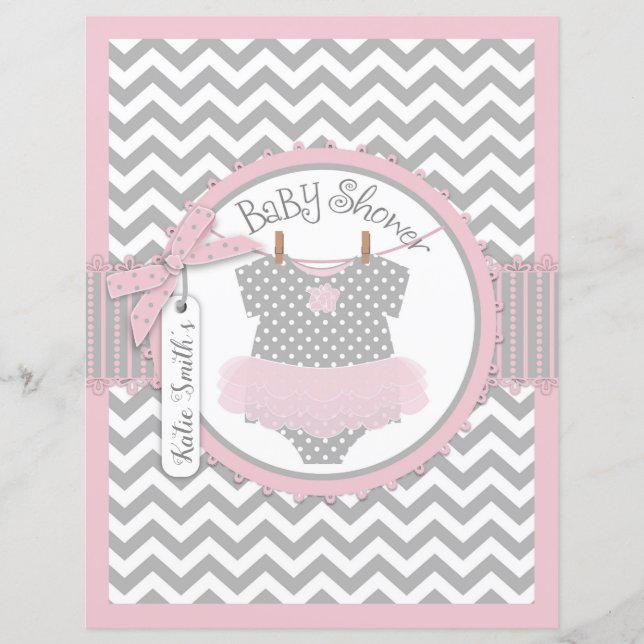 Rosa tutu sicksack-tryck baby shower spel bok (Framsida)