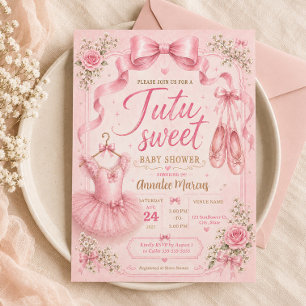 Rosa Tutu Söt Ballerina Liten Flickebarn Baby Show Inbjudningar
