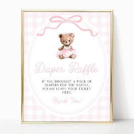 Rosa Tutu Teddybjörn Baby Shower Blöja Lotteri Poster