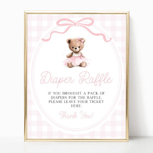 Rosa Tutu Teddybjörn Baby Shower Blöja Lotteri Poster