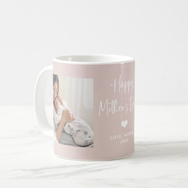  Rosa | Två fotoskript Lycklig Mors dag Kaffemugg (Framsida vänster)