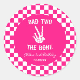 Rosa två Skeleton 2:a födelsedagen Party Runt Klistermärke