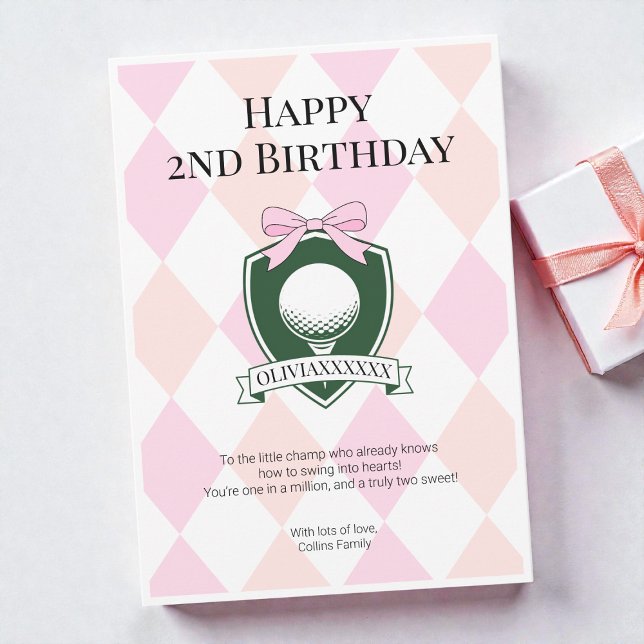  Rosa Två Söta Flickor Golf Glad 2-årsdag Kort (Pink Two Sweet Girls Golf Happy 2nd Birthday Card)