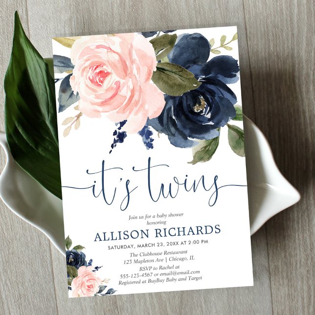  rosa: Twillingar för blommigtarna , babydusch Inbjudningar (Skapare uppladdad)