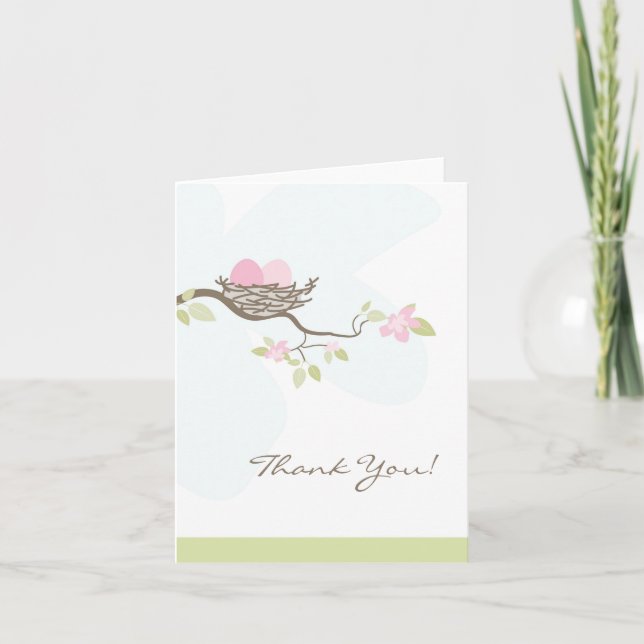 Rosa Twin Eggs in Nest Tack You Card Kort (Framsida)