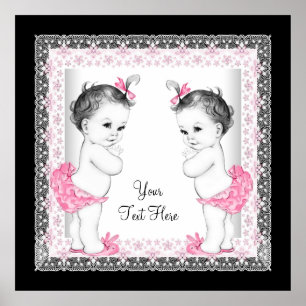Rosa Twin Flicka Baby Shower Poster