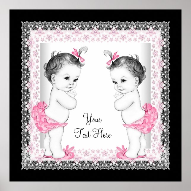 Rosa Twin Flicka Baby Shower Poster (Framsidan)
